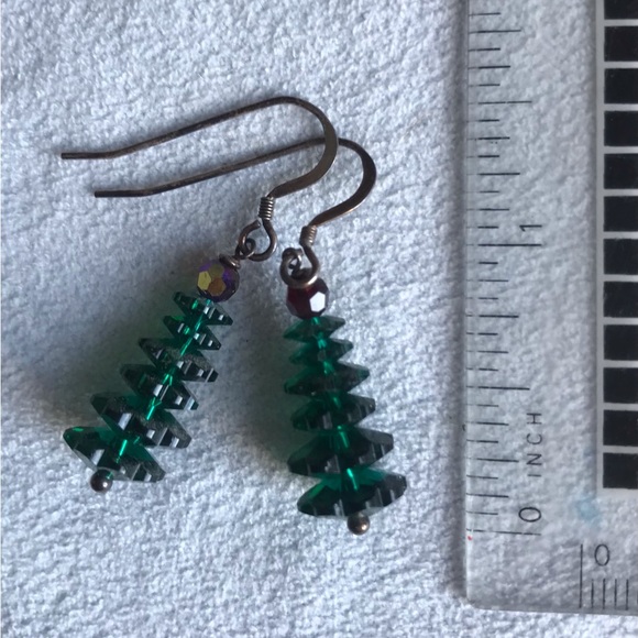 Green Crystal Tree Earrings - Picture 2 of 2